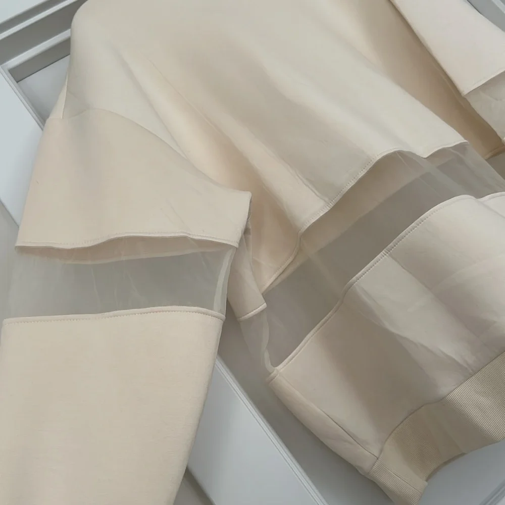 Nwot Anthropologie Mesh Paneled Sweatshirt - Cream - 1X - Picture 2 of 3